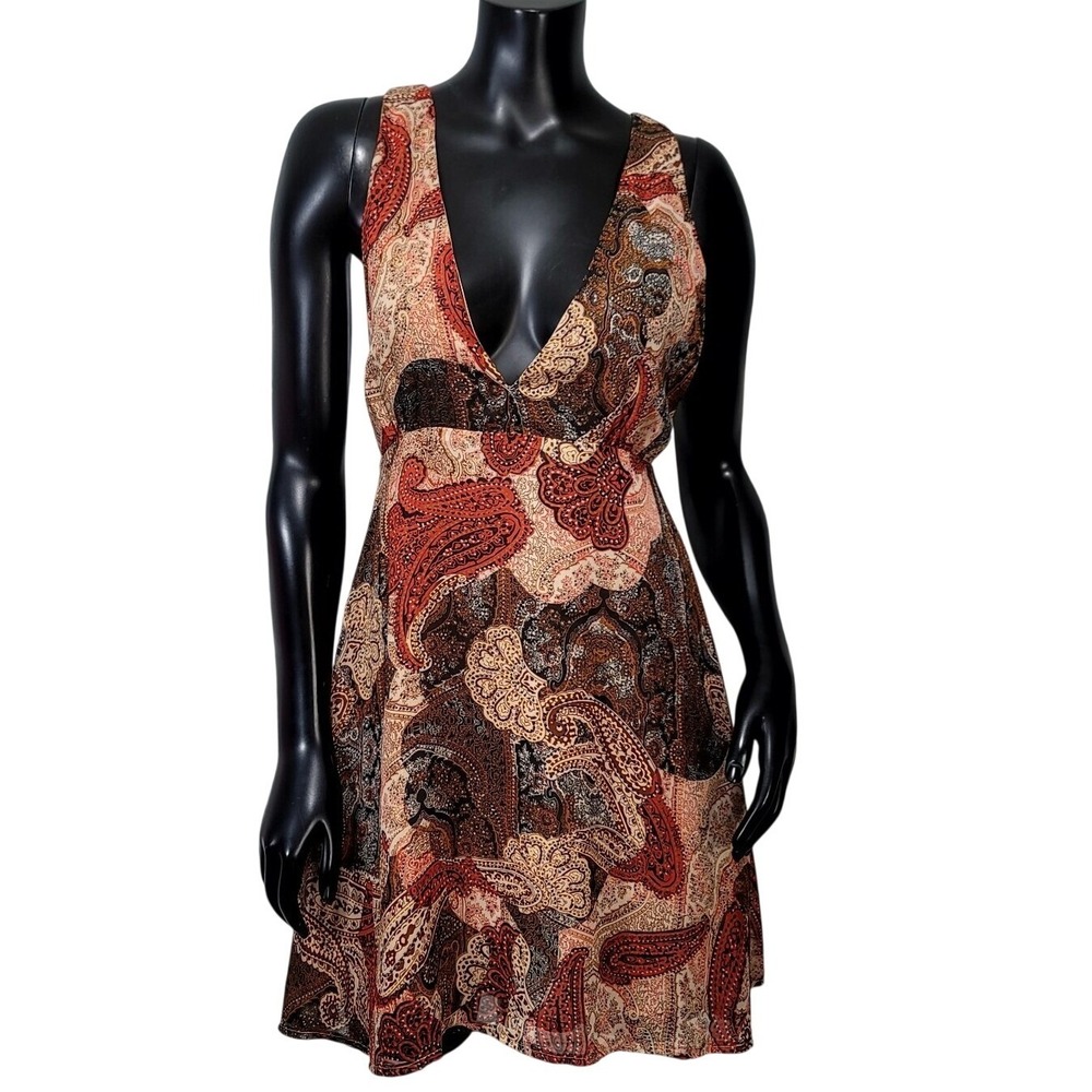 WYLDR London Los Angeles‎ Paisley Deep VNeck Backless Boho Mini Dress Small